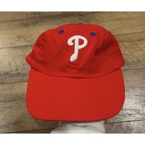 Vintage 90s Philadelphia Phillies Baseball Cap Hat Red Grey Underbrim Adjustable
